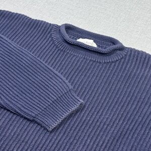 Banana Republic Roll Neck Risherman Sweater Men Medium Blue Ribbed-Knit Pullover